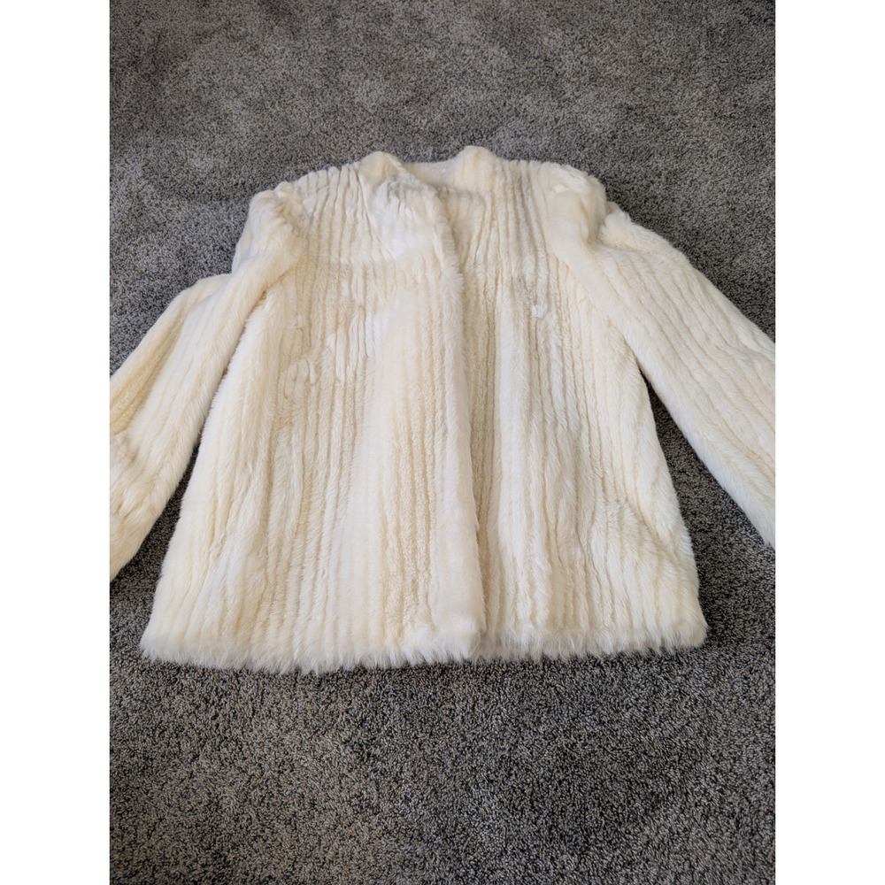 Intrigue by Glenoit Vintage Vegan Rabbit Fur Coat Ivory Mid Century Glam Size 14